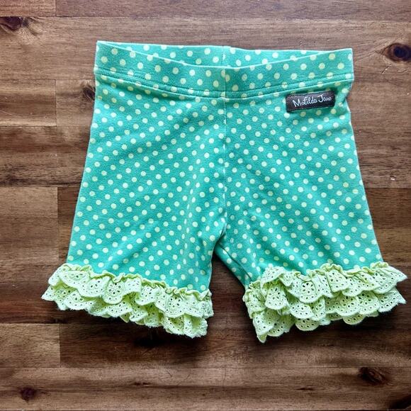 Matilda Jane Camp MJC Green Yellow Polka Dot Cross Country Shortie Knit Shorts 4 - Picture 2 of 5